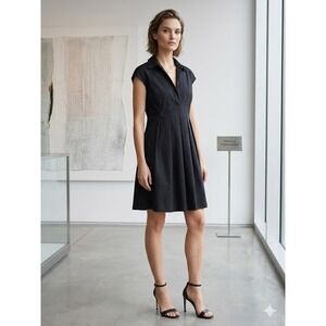 Theory Betha Black Cotton Poplin V-Neck Cap Sleeve Shift Dress Size 8 80174627